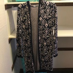 Longer sweater cardigan with hood